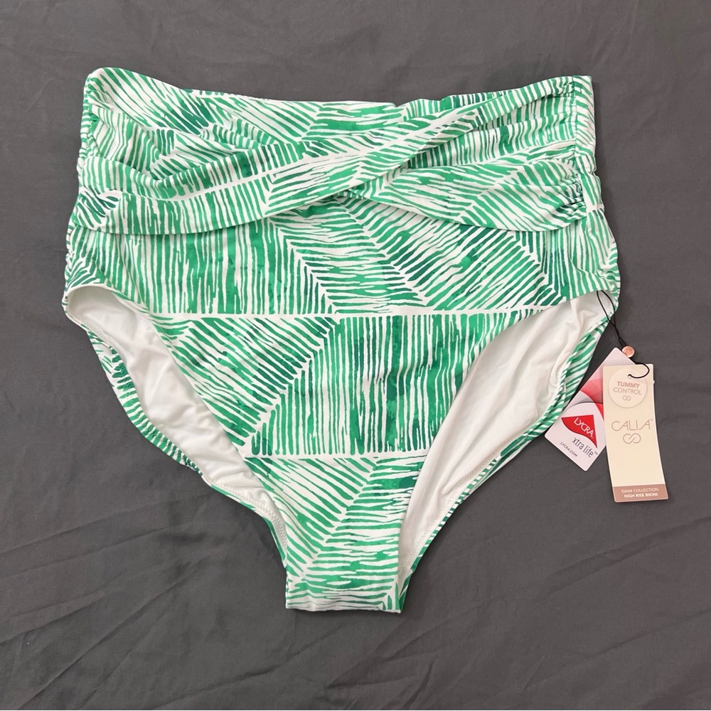 CALIA 1X GREEN AND WHITE BIKINI BOTTOMS